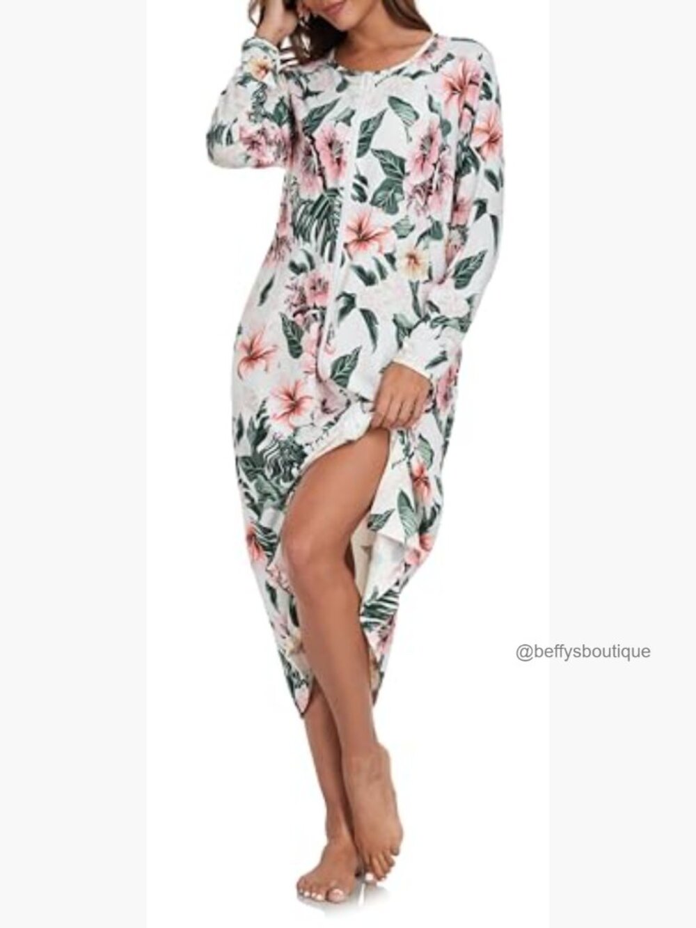 Short Sleeve Zip Front Nightgown Full Length Cotton Robe Lounge Dress Pockets - Picture 4 of 7